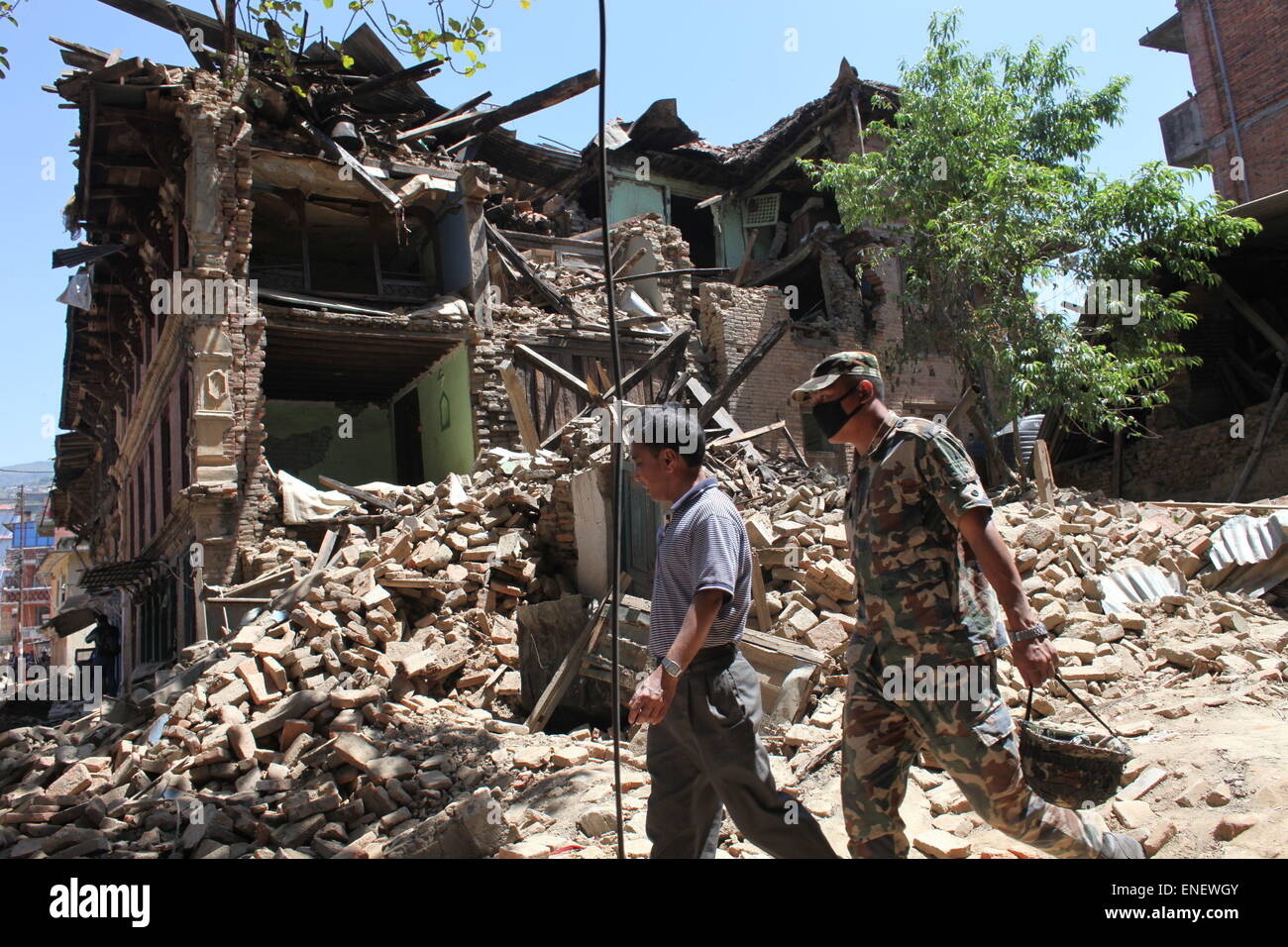 Sankhu, Kathmandu, Nepal. 4th May, 2015. Nepali people are still