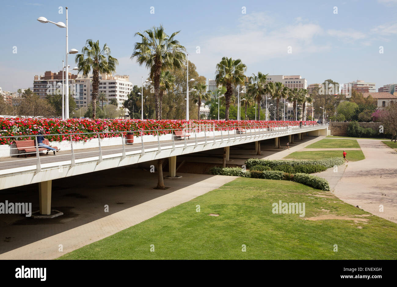 Puente de las flores - Flower Bridge over the park Jardin del Turia, Valencia, Spain Stock Photo