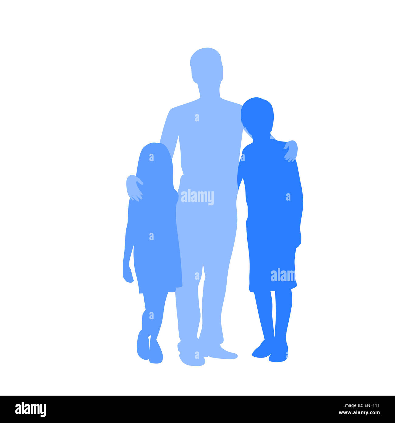 Family Silhouette Father with Two Kids Holding Hands Stock Photo