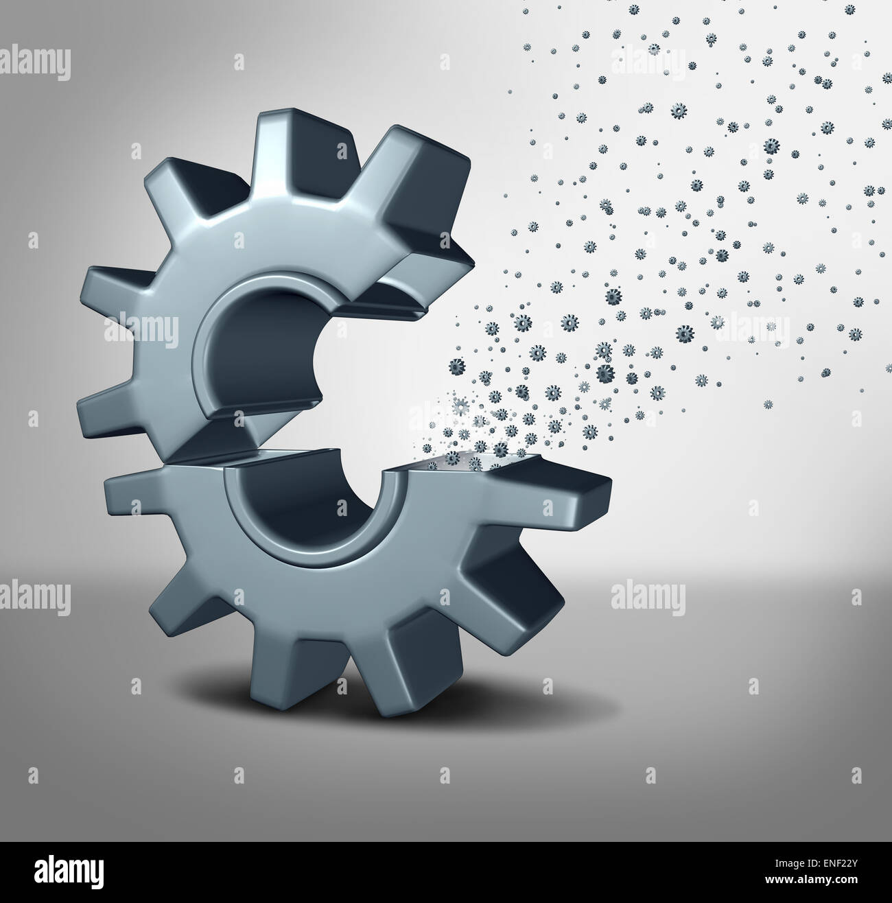 Nanotechnology concept or nanotech symbol of advanced molecular and supramolecular technology as a single open machine gear with miniature microscopic cog wheels spreading out as a scientific metaphor for the future of robotics. Stock Photo
