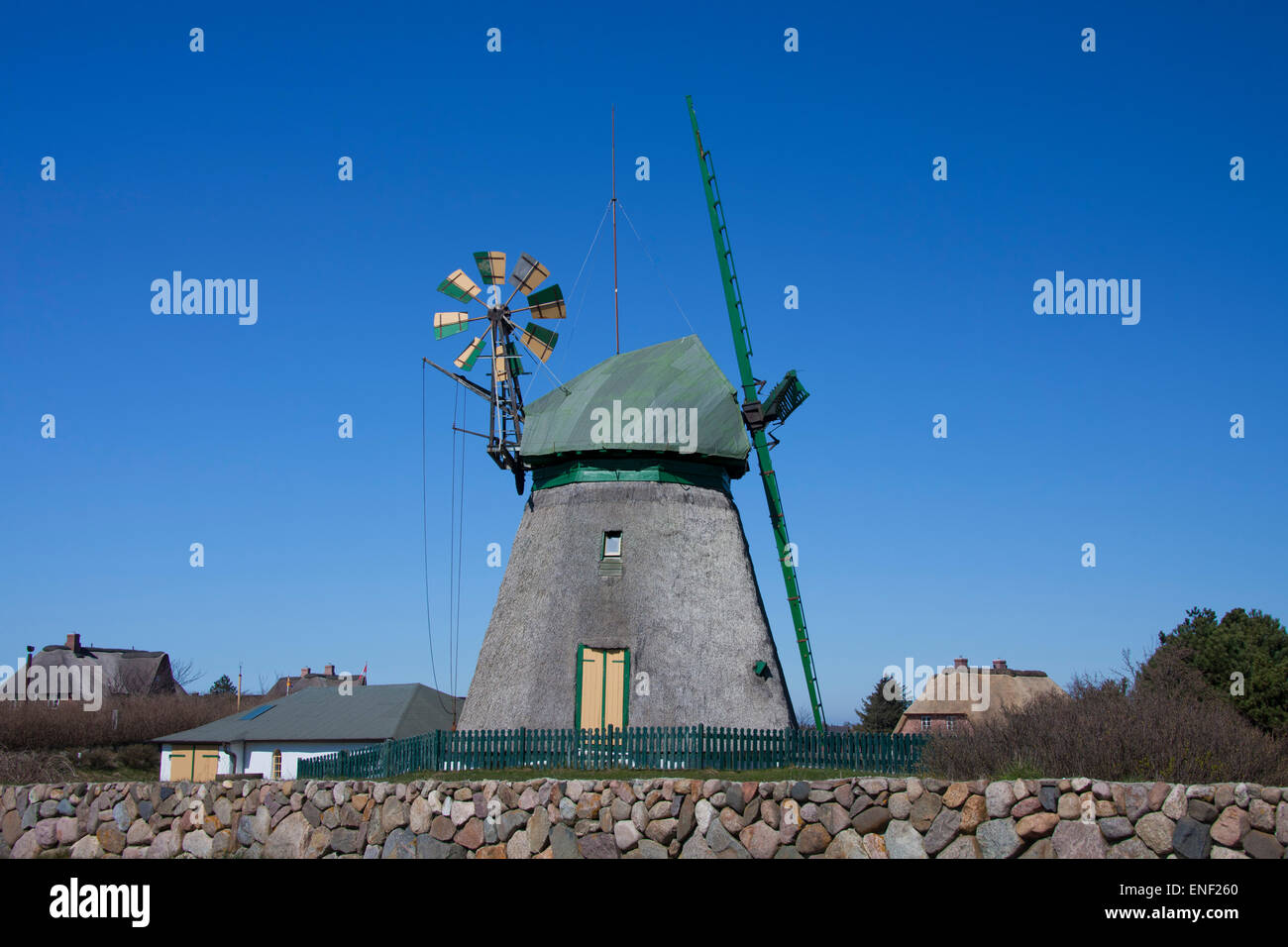 Traditional windmill at Nebel, Amrum island, Nordfriesland / Northern Friesland, Schleswig-Holstein, Germany Stock Photo