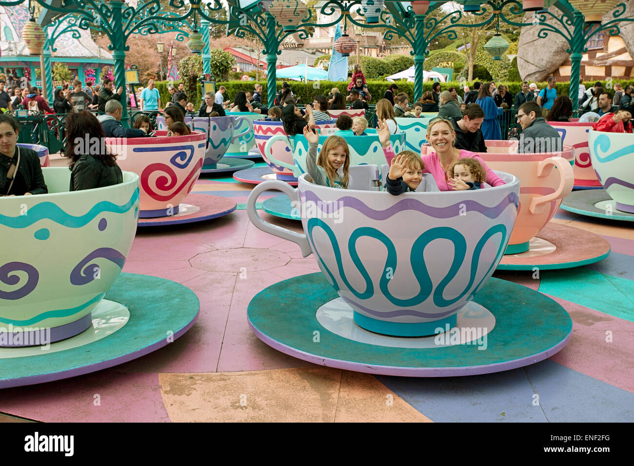 The Mad Hatter's tea cups, Disneyland Paris Stock Photo
