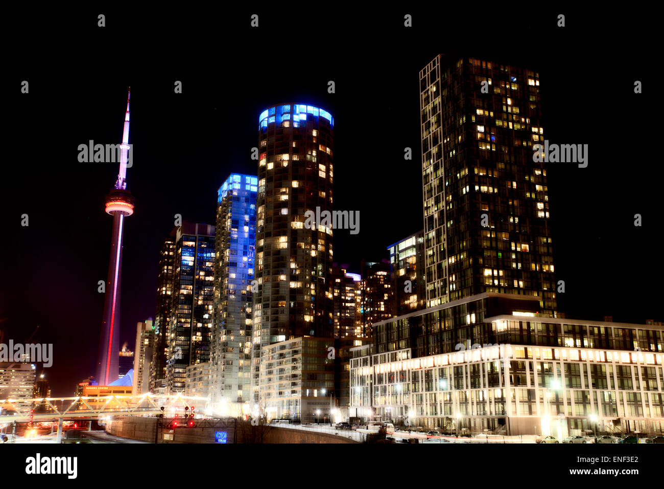 Night Shot Toronto skyline in Ontario Canada Stock Photo