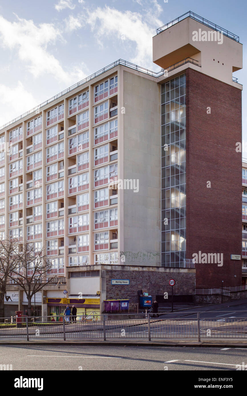 Modern multistorey slab block of council flats in the centre of