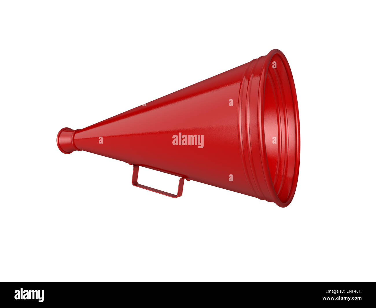 Red megaphone isolated on white. 3D illustration of retro bullhorn