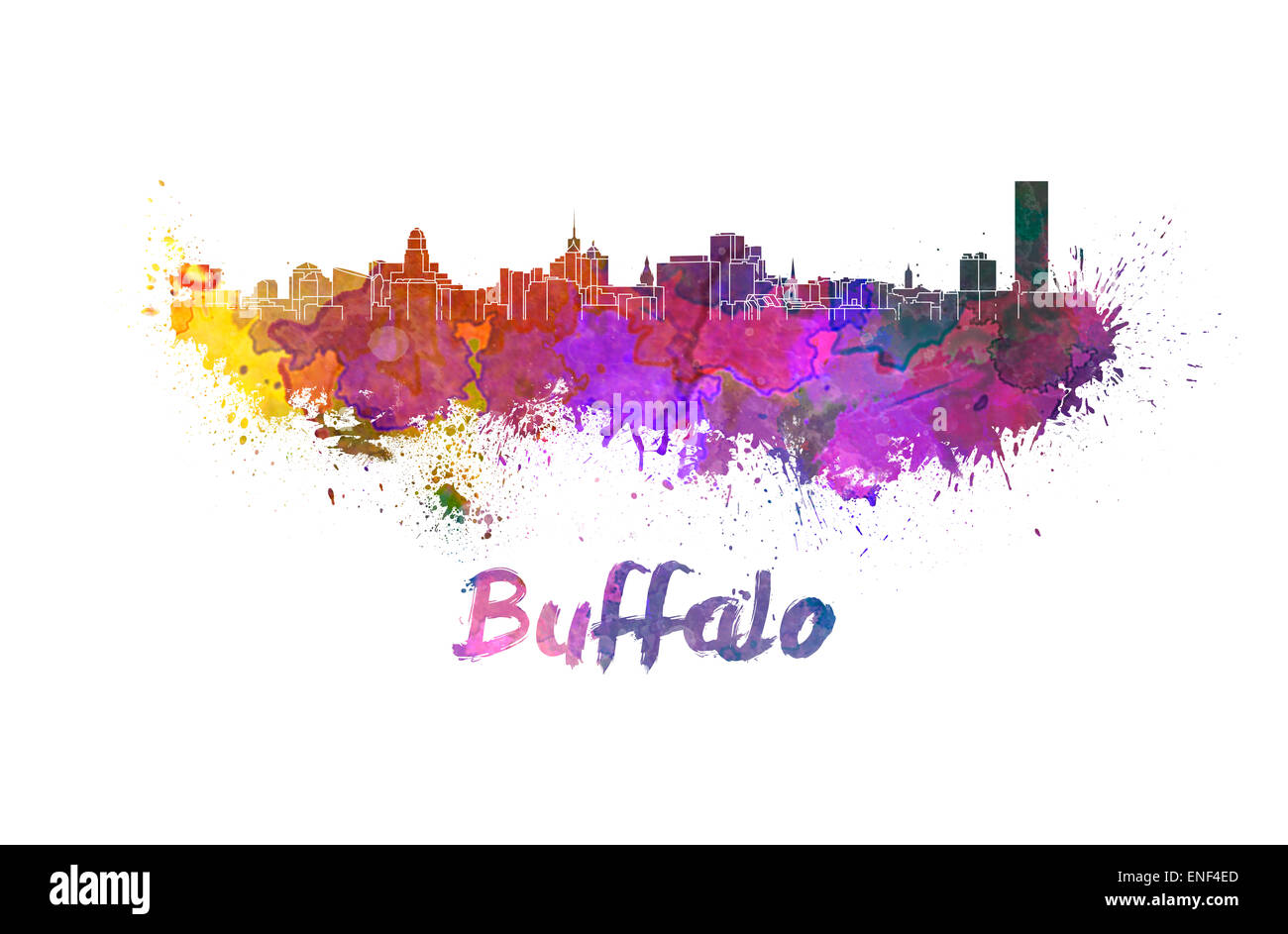 Buffalo skyline in watercolor splatters with clipping path Stock Photo