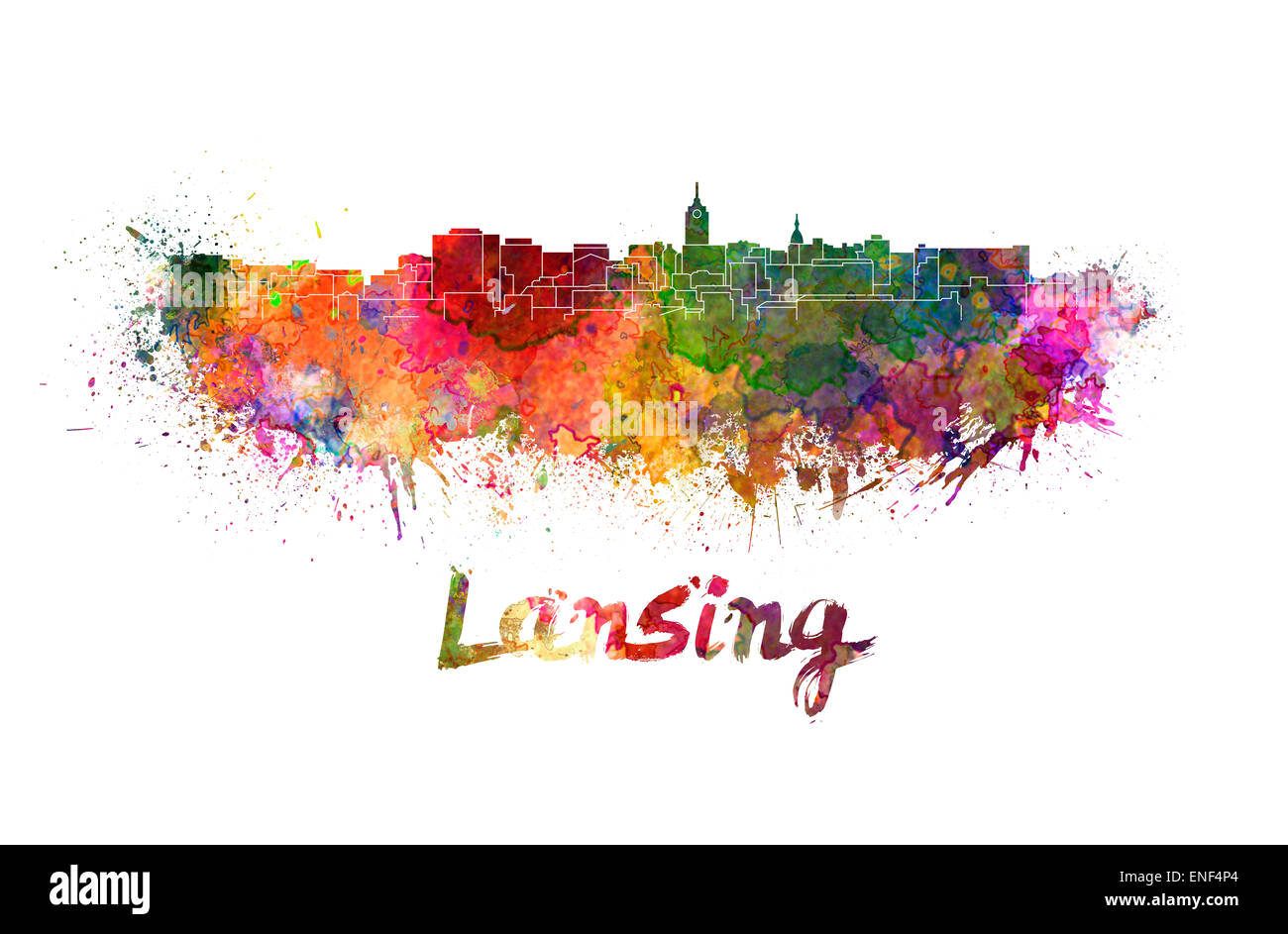 Lansing skyline in watercolor splatters Stock Photo