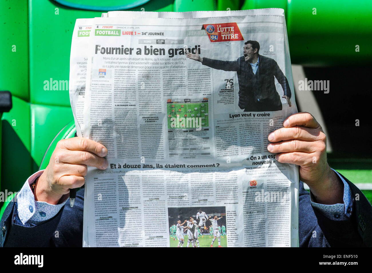Illustration journal l'equipe - 26.04.2015 - Saint Etienne / Montpellier -  34eme journee de Ligue 1.Photo : Jean Paul Thomas / Icon Sport Stock Photo  - Alamy