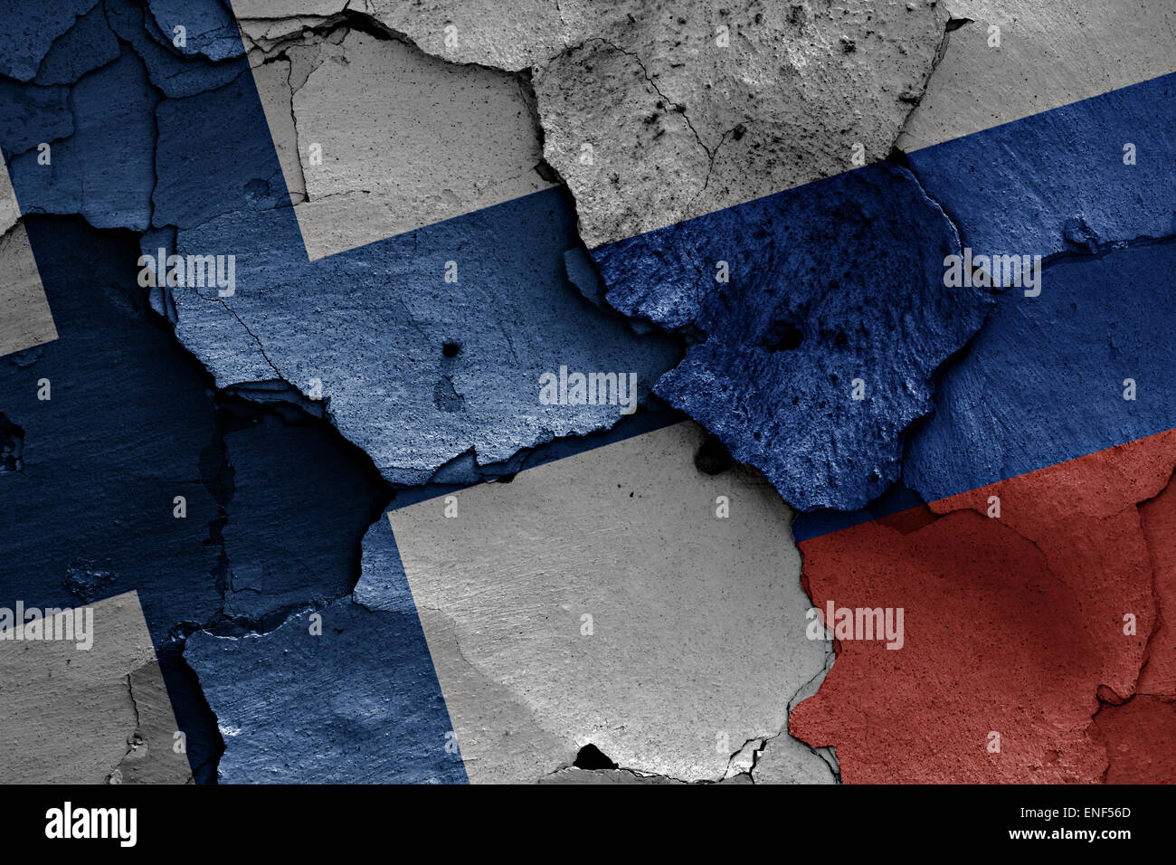 flags of Finland and Russia painted on cracked wall Stock Photo - Alamy