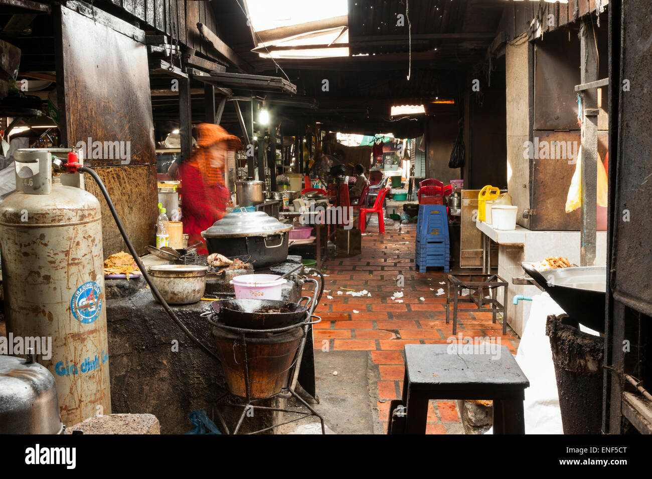 A Typical Kitchen Restaurant At Central Market In Phnom Penh