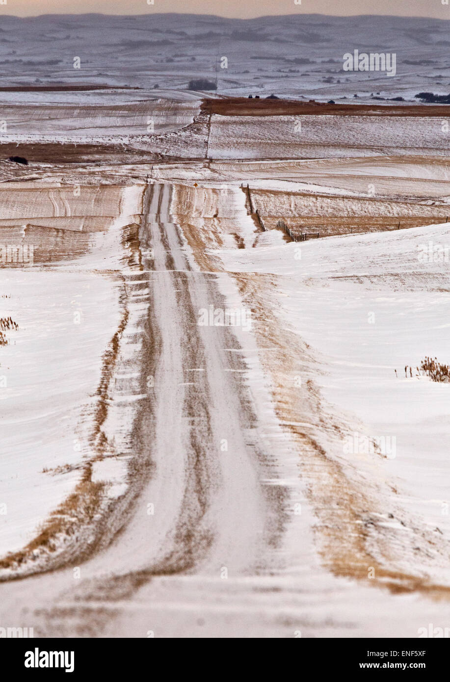 Prairie Landscape in winter Saskatchewan Canada scenic Stock Photo