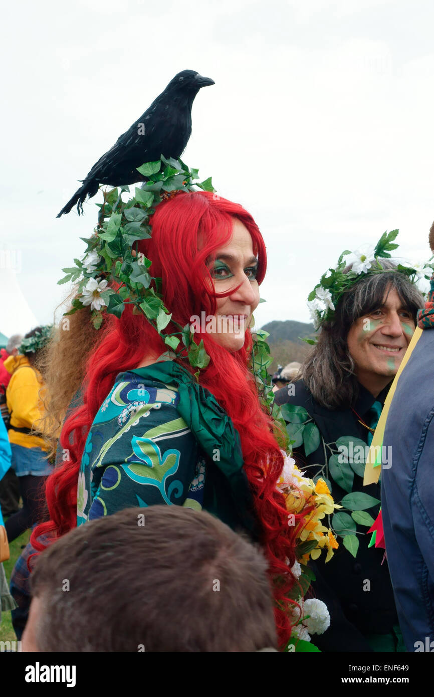 Hastings, East Sussex, UK. 4th May 2015. Quirky costume of reveller at the annual May Day Bank Holiday Jack-in-the-Green Festival, traditionally to release Jack and welcome the summer. Stock Photo