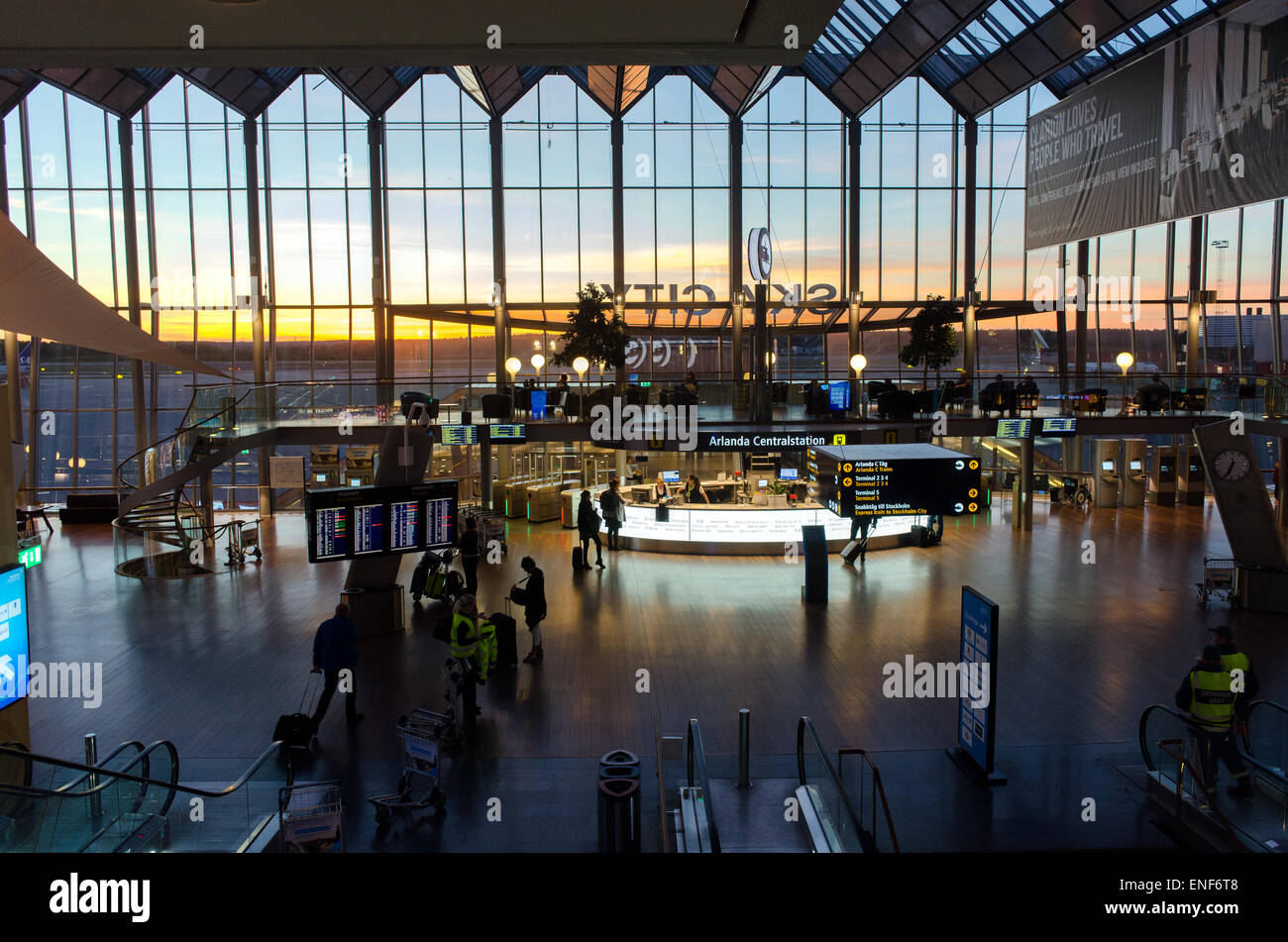 Sky city at Stockholm Arlanda International Airport during sunset. Stock Photo