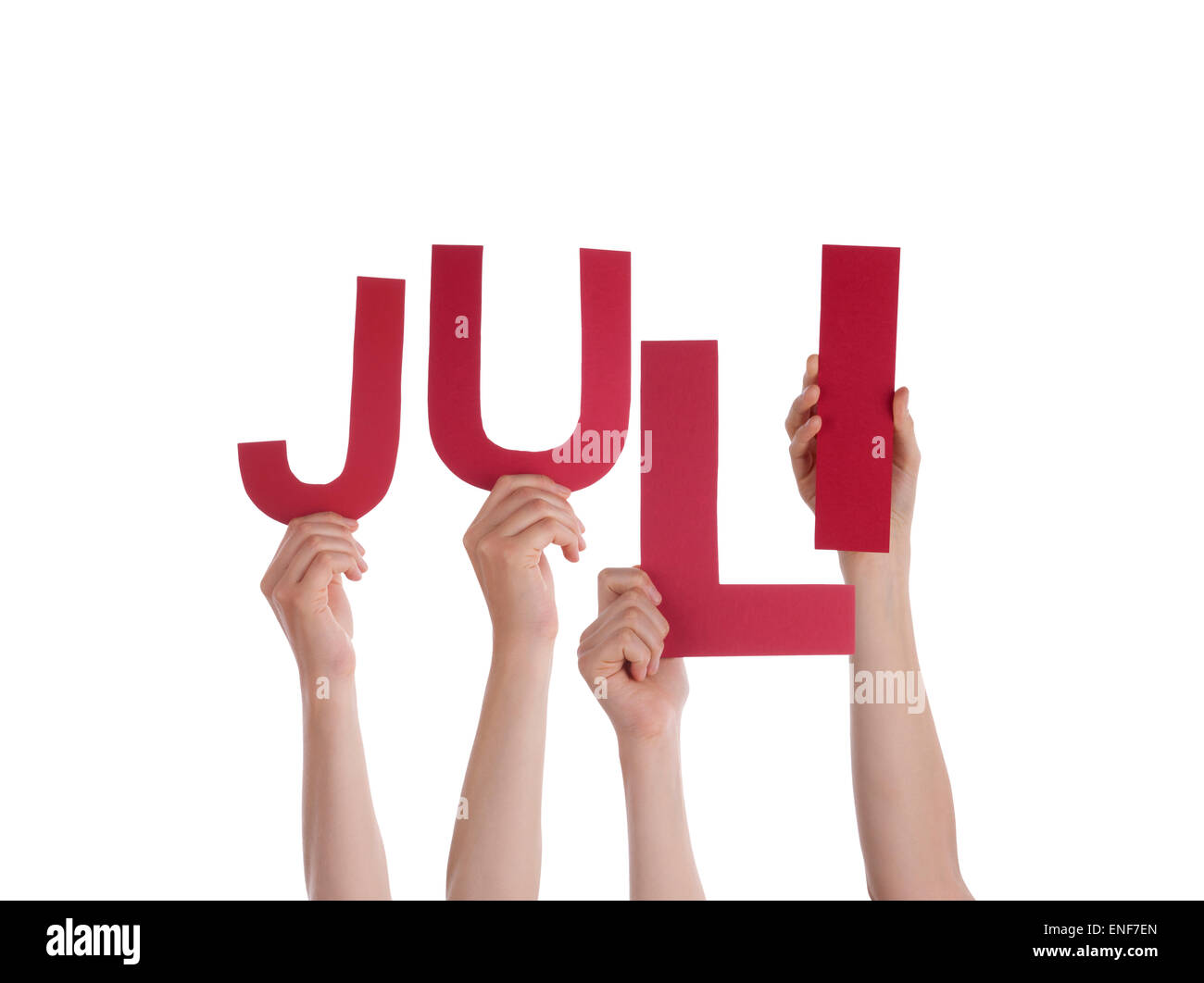 People Holding German Word Juli Means July Stock Photo Alamy