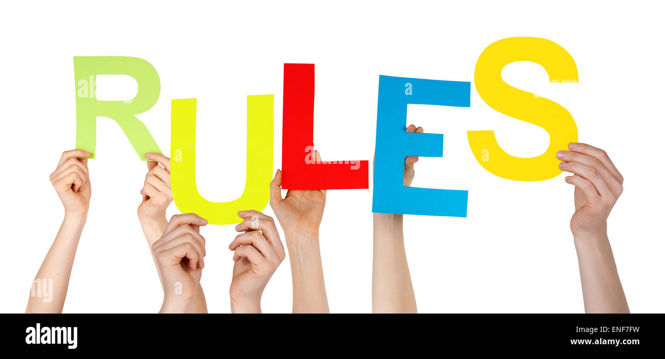 Many People Hands Holding Colorful Word Rules Stock Photo Alamy