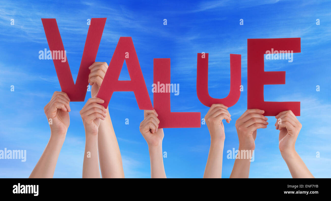 Many People Hands Holding Red Word Value Stock Photo Alamy
