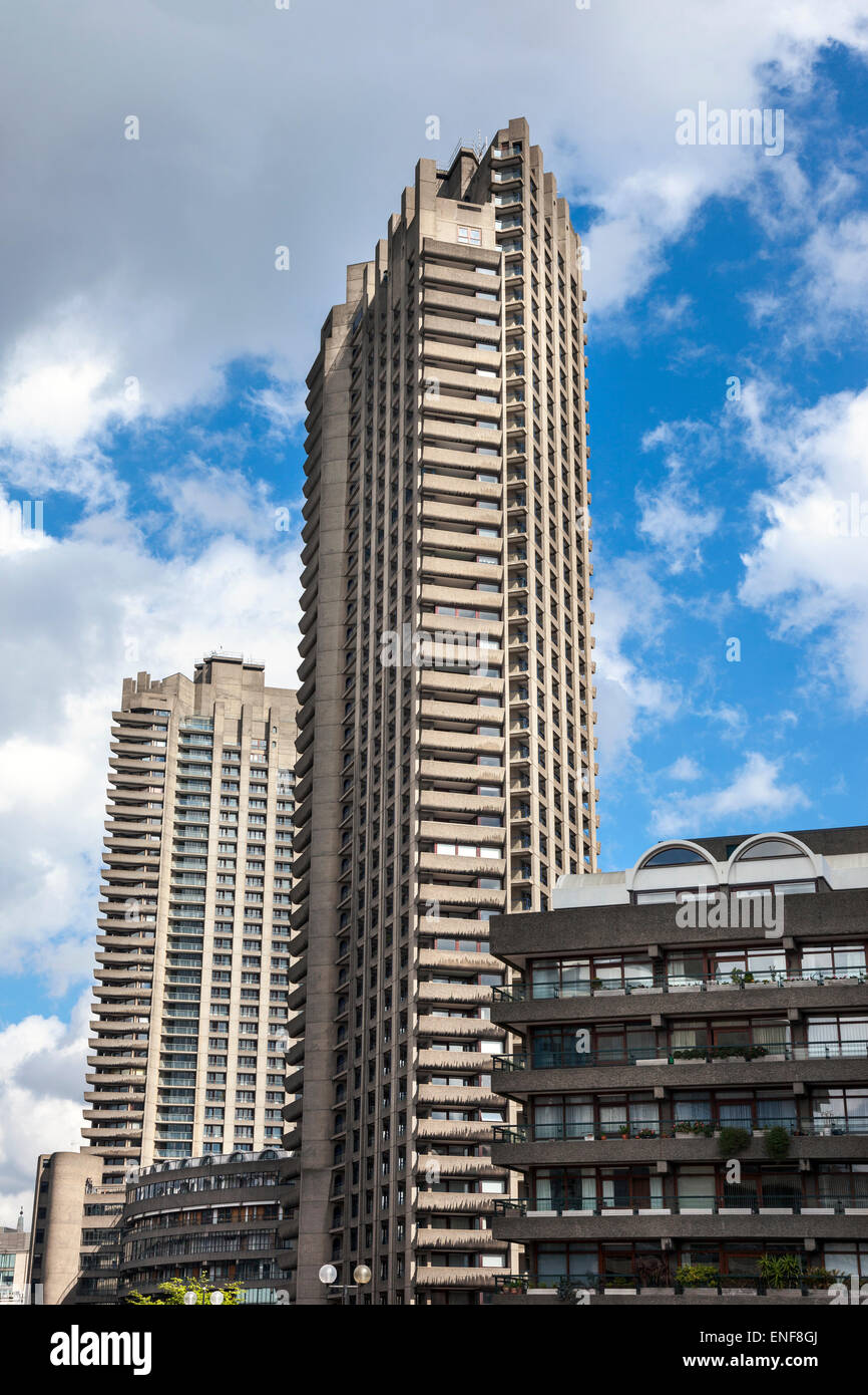 Barbican estate view of Shakespeare and Cromwell residential towers