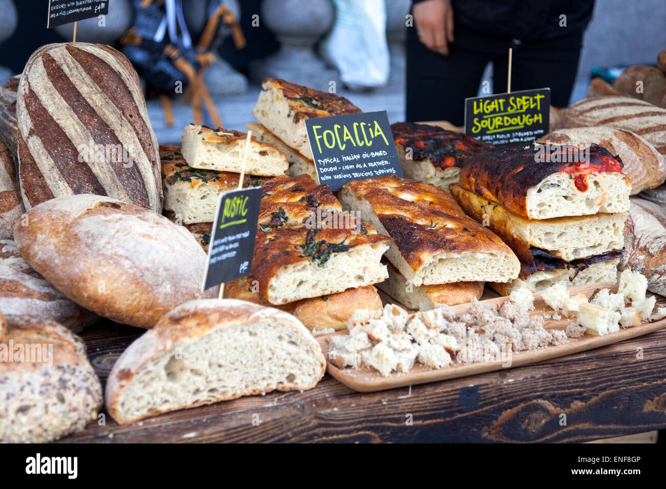 Artisan bread stall in Holborn, London (Rosewood Hotel's Slow Food Market) Stock Photo