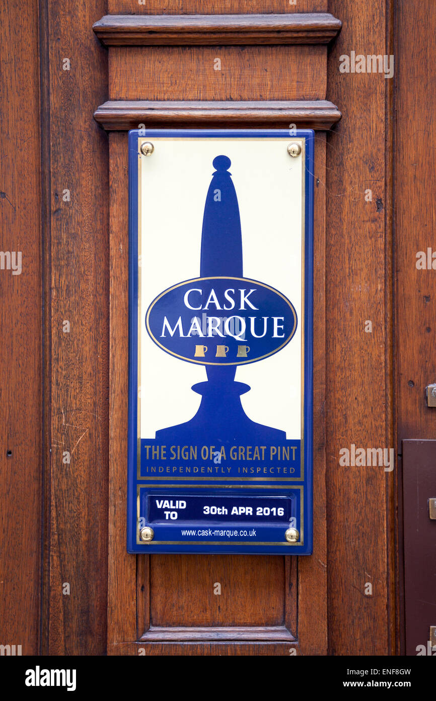 Cask Marque scheme award plaque on a pub wall Stock Photo