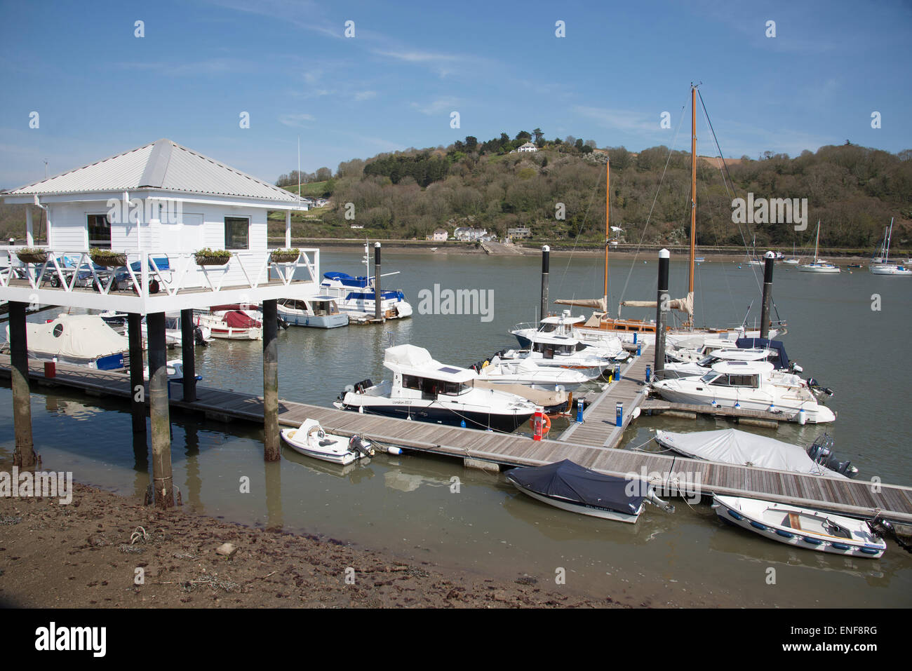 Dock for pleasure boats on River Dart at Dartmouth Devon UK Stock Photo