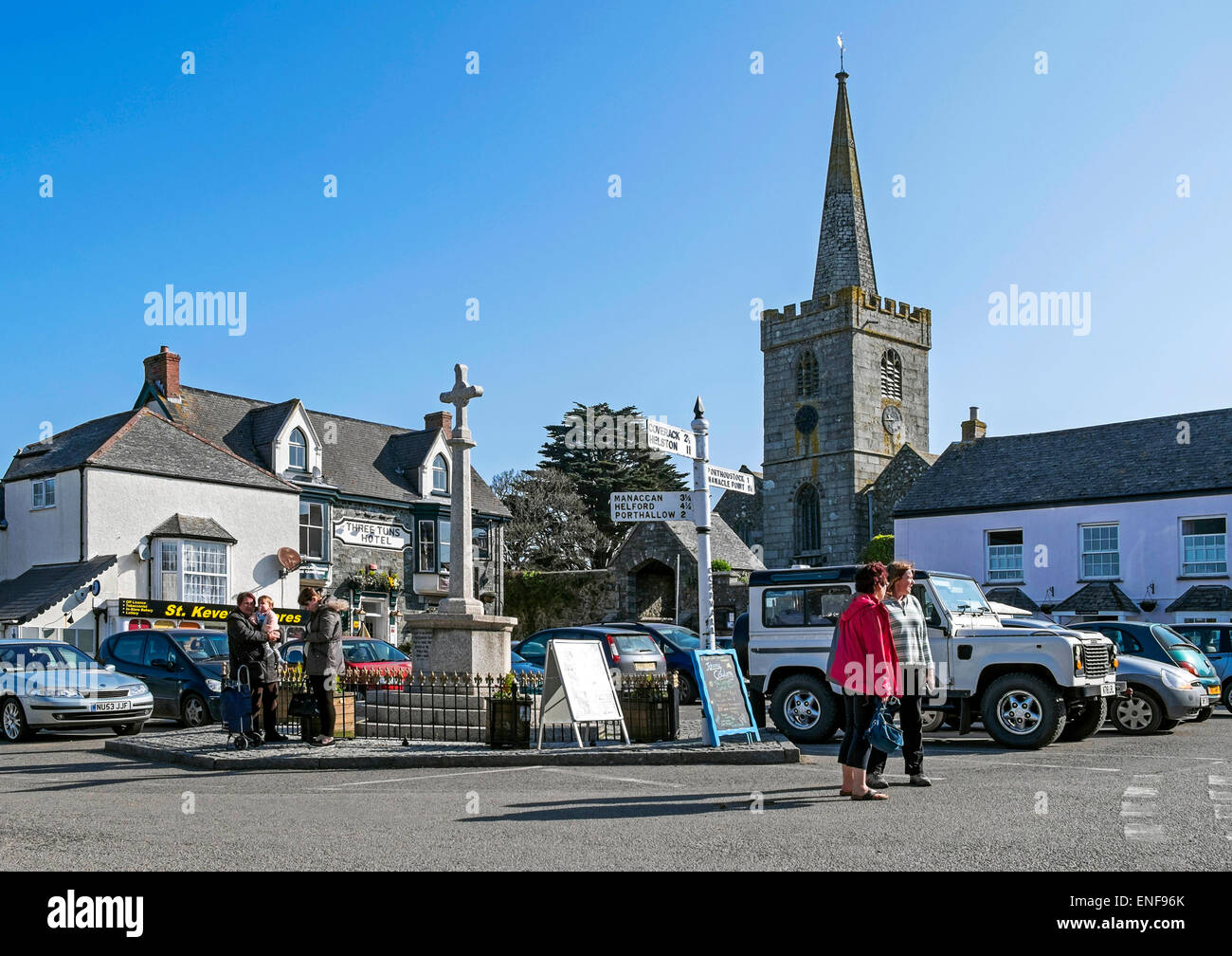 The town square at St.Keverne in Cornwall, UK Stock Photo