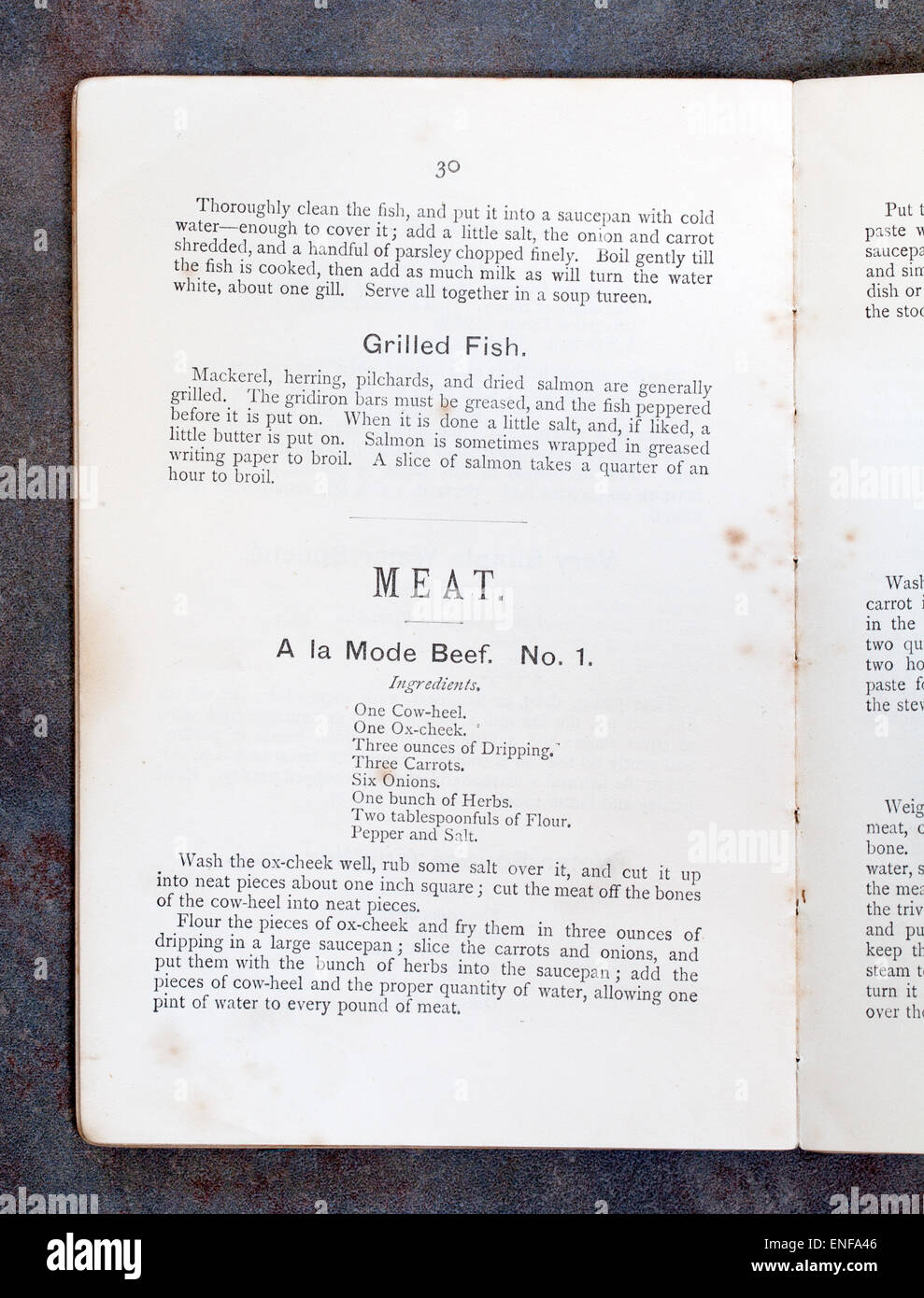 Recipes from Plain Cookery Recipes Book by Mrs Charles Clarke for the National Training School for Cookery Stock Photo