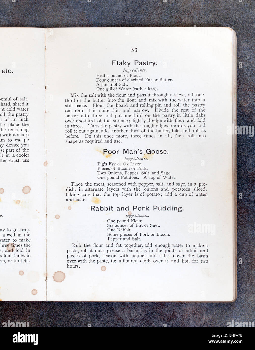 Poor Mans Goose Recipes from Plain Cookery Recipes Book by Mrs Charles Clarke for the National Training School for Cookery Stock Photo