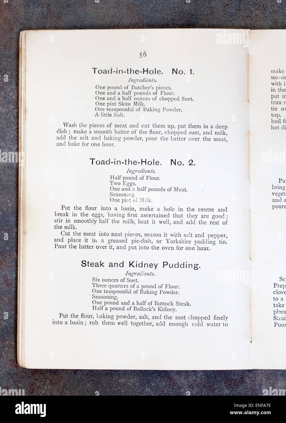 Toad in the Hole Recipes from Plain Cookery Recipes Book by Mrs Charles Clarke for the National Training School for Cookery Stock Photo