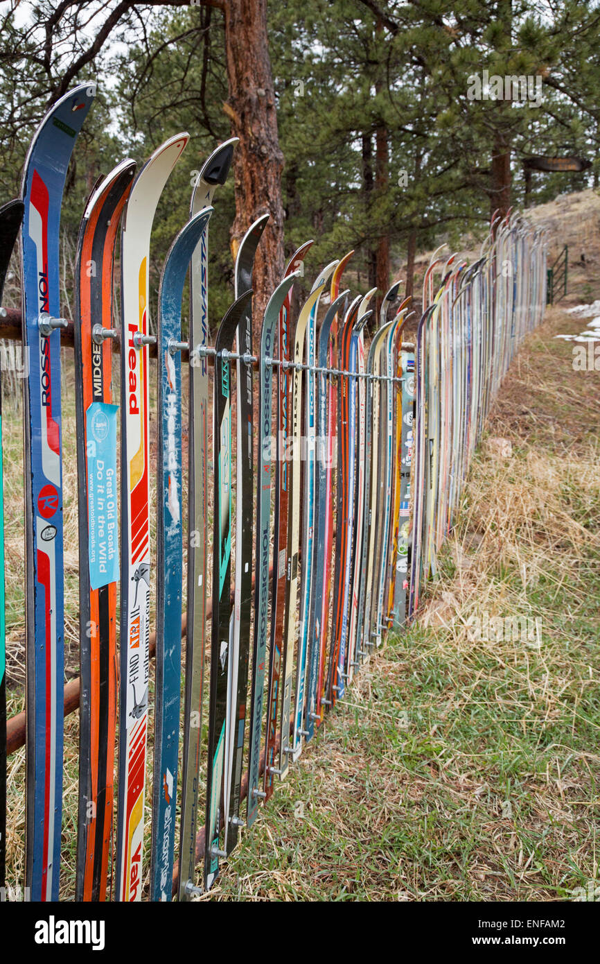 Poudre Park, Colorado Old skis used to make a fence Stock Photo Alamy