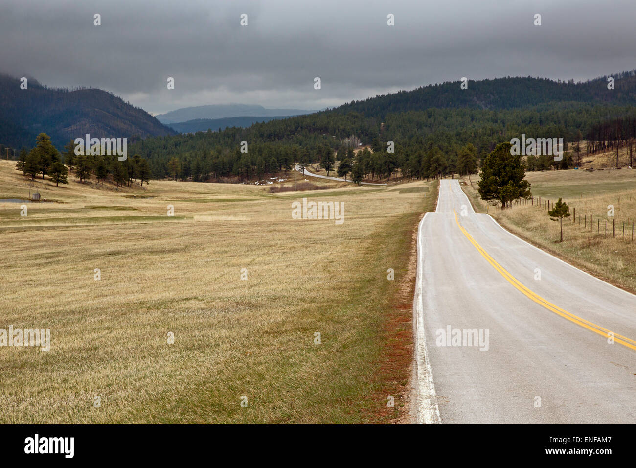Masonville, Colorado - Larimer County Road 27 in the foothills of the Rocky Mountains. Stock Photo