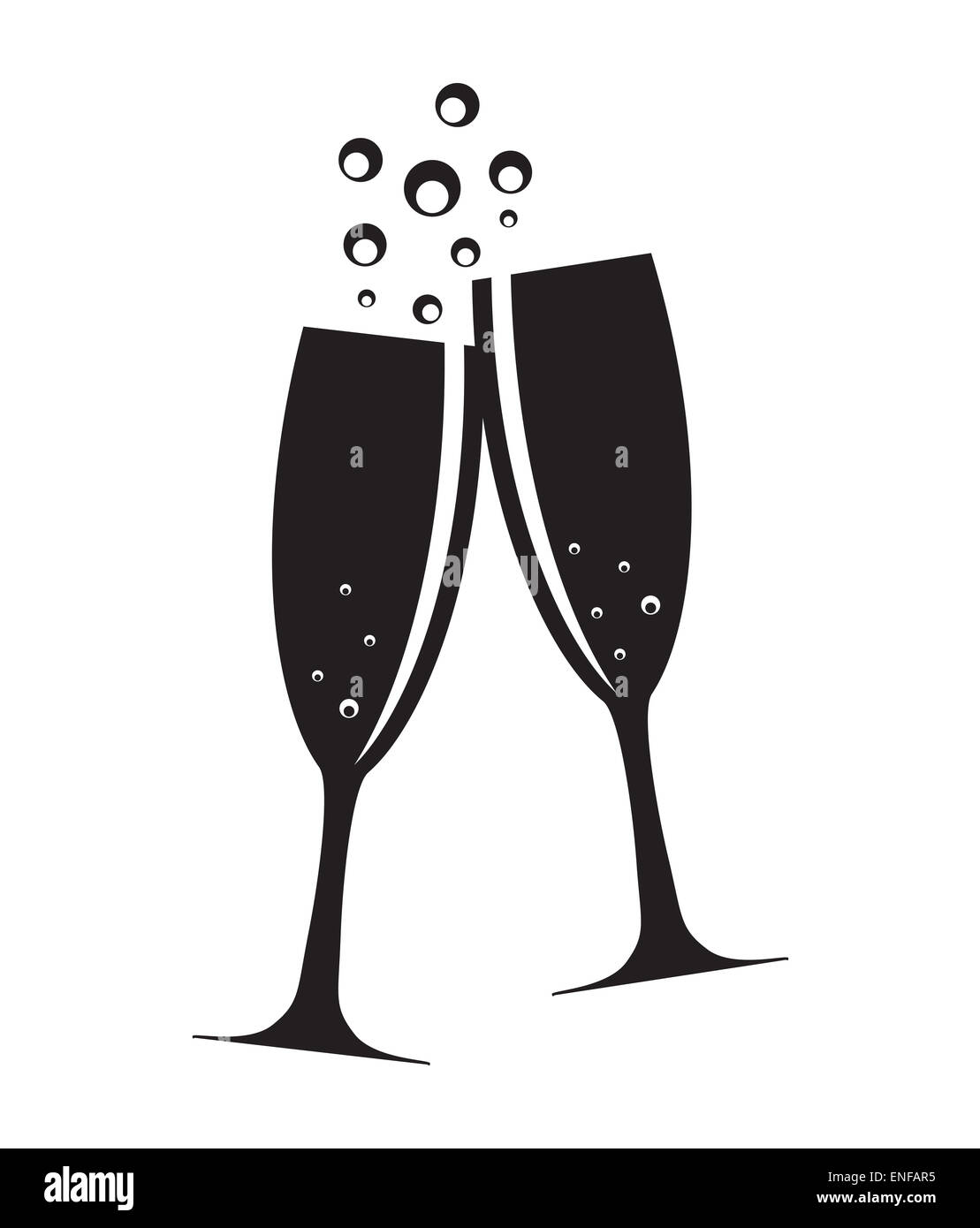 Two Glasses of Champagne Silhouette Vector Illustration Stock Photo