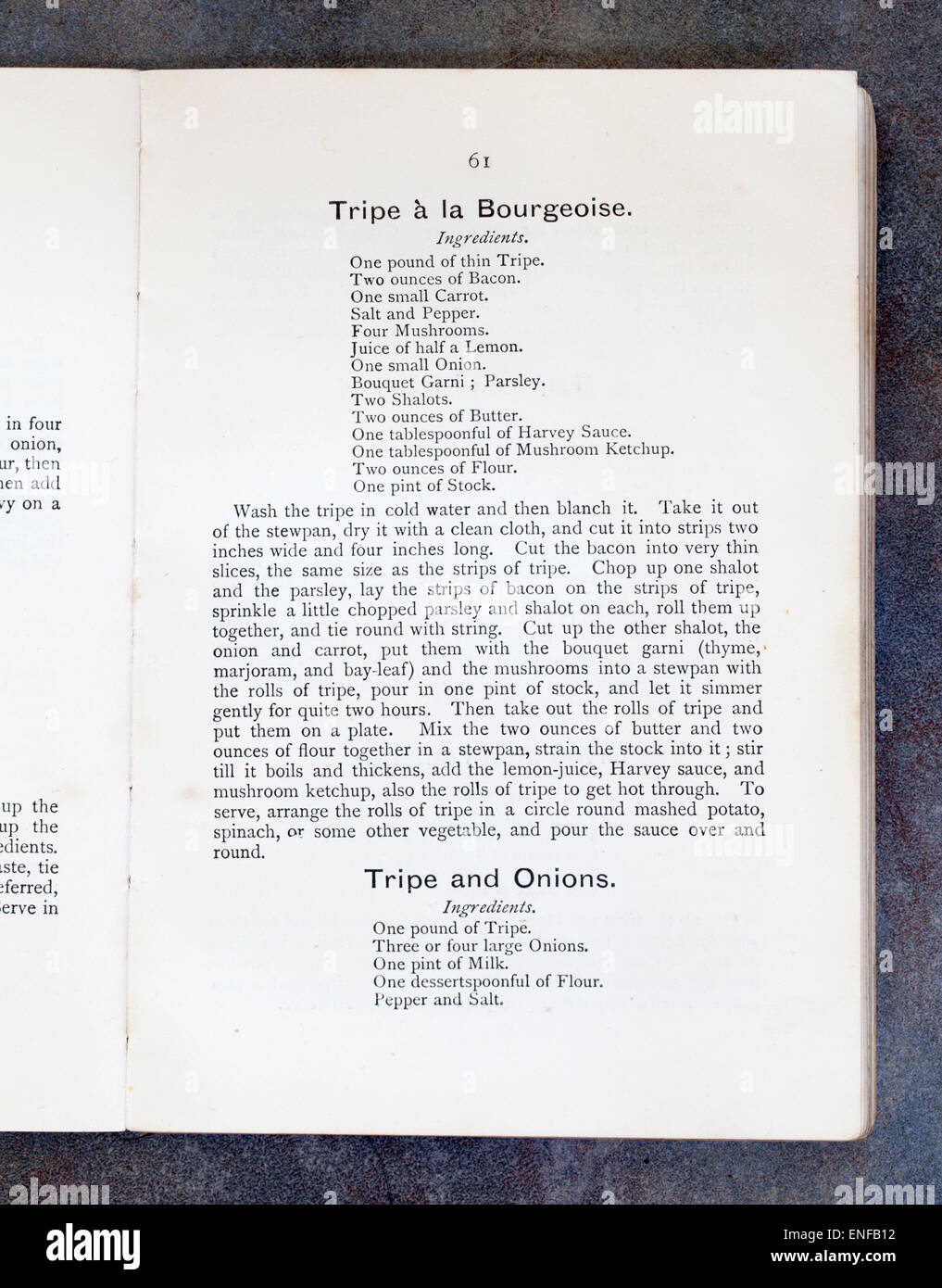 Tripe Recipes from Plain Cookery Recipes Book by Mrs Charles Clarke for the National Training School for Cookery Stock Photo