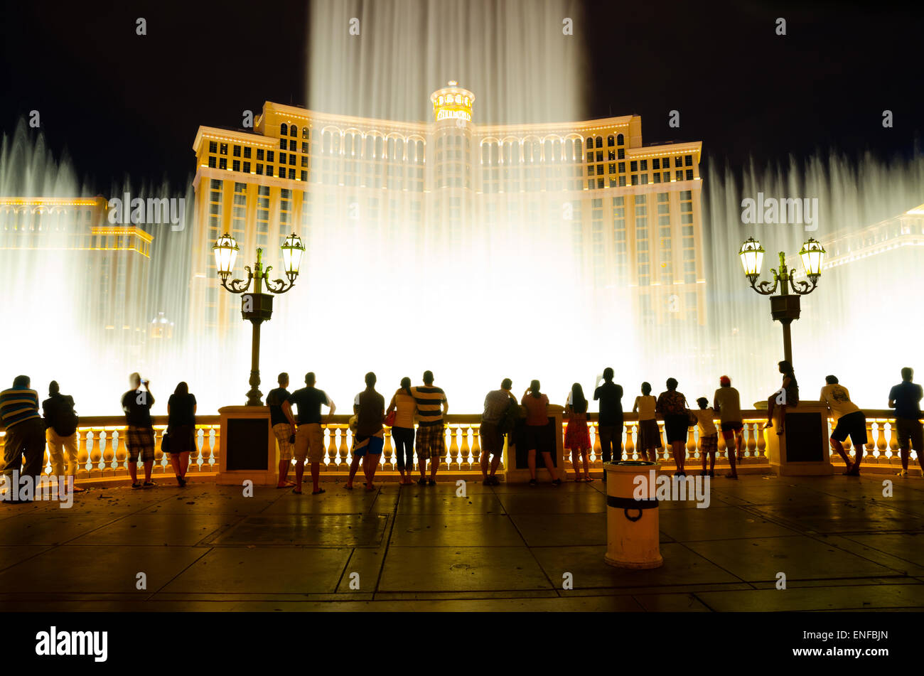 Musical fountains at Bellagio Hotel and Casino at night Stock Photo