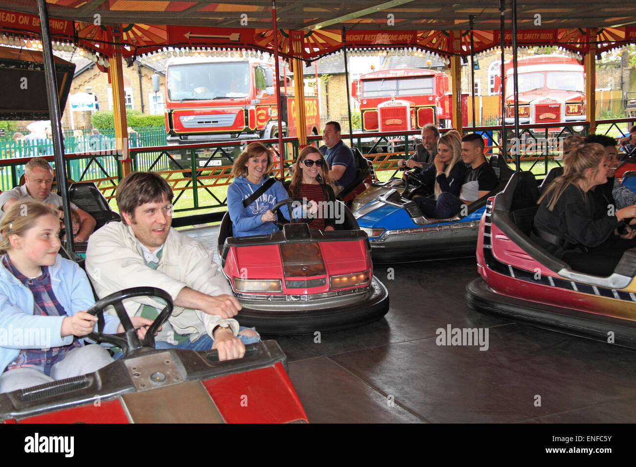 Rock 'N' Roll Dodgems, Carter's Steam Fair. Traditional historic travelling fairground rides and attractions. May Day Bank Holiday 2015. Hersham Green, Surrey, England, Great Britain, United Kingdom, UK, Europe Credit:  Ian Bottle / Alamy Live News Stock Photo