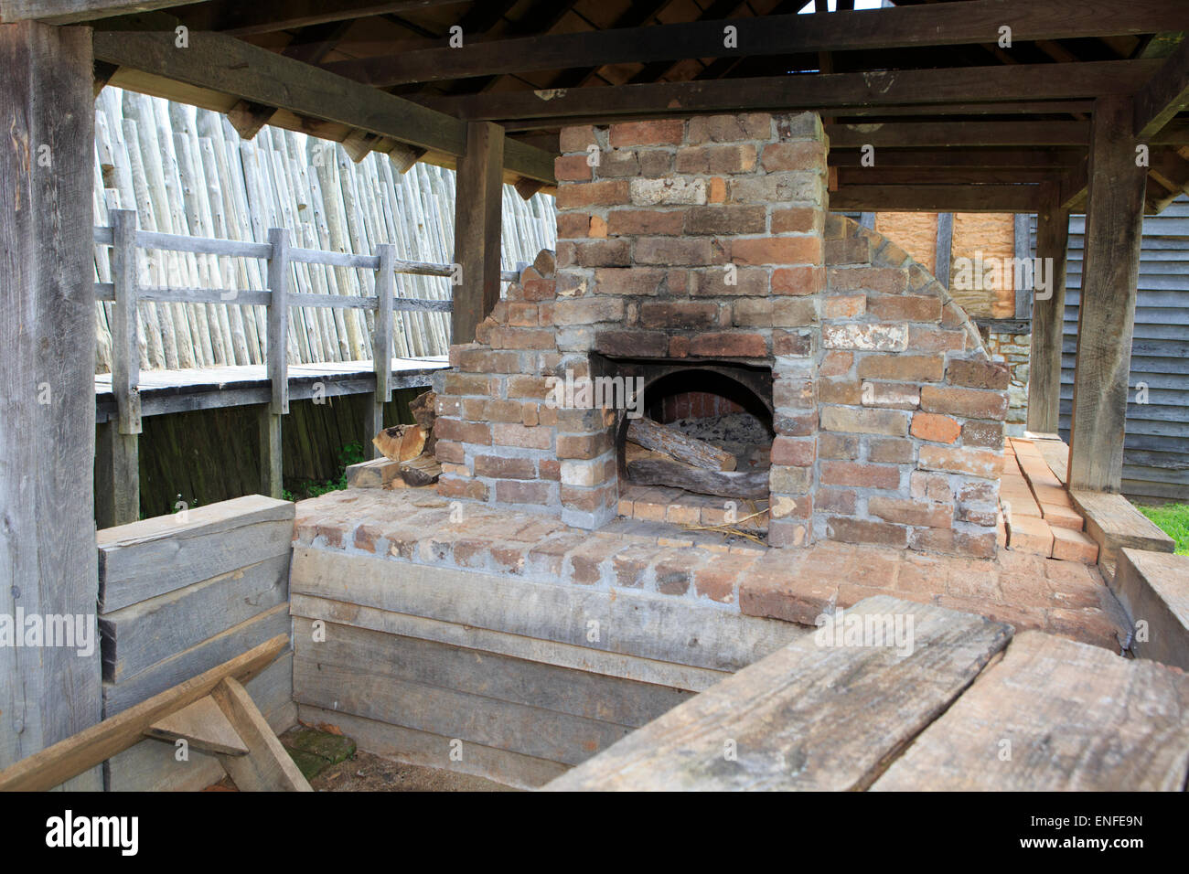 Outdoor kitchen at Fort Loudoun State Park, TN, French and Indian Wars historical site. Stock Photo