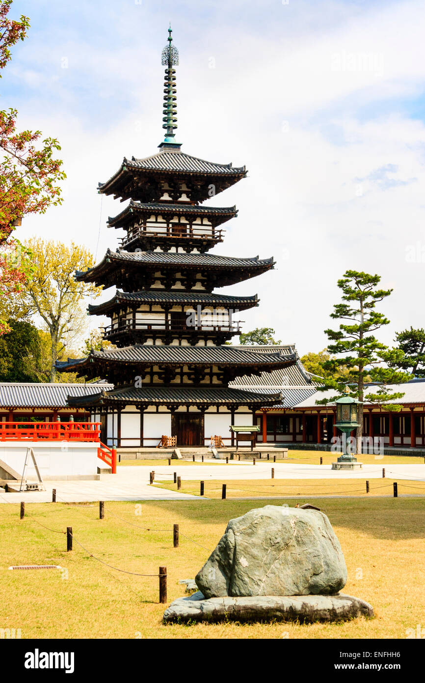 Japan Nara Yakushiji Temple The East Pagoda Toto One Of Two Dating Back To The 12th Century Hakuho Period With Background Of Blue Sky Stock Photo Alamy