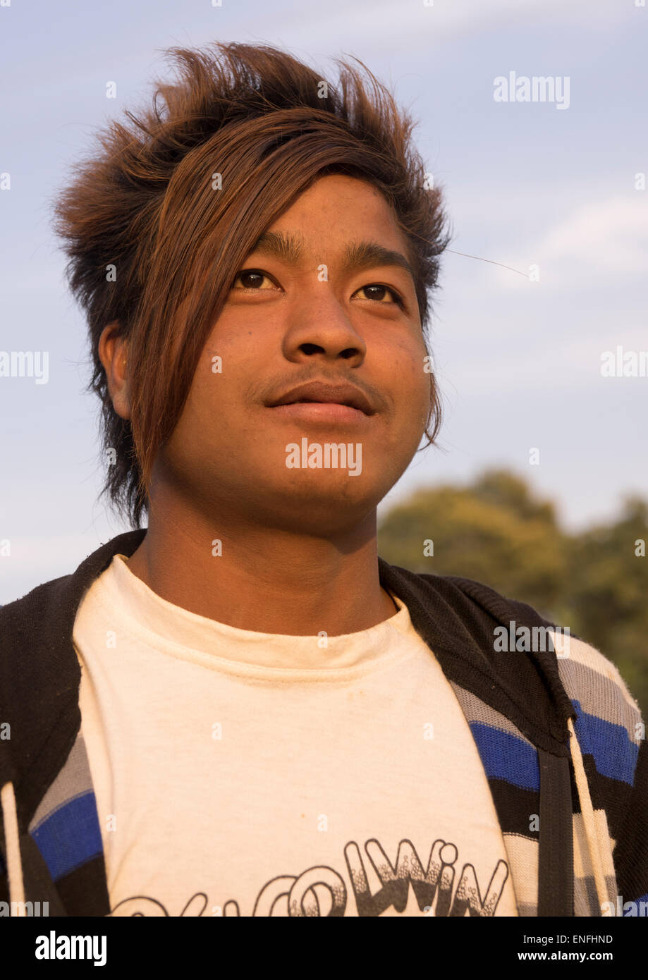Young Man With A Stylish Haircut Mindat Myanmar Stock Photo
