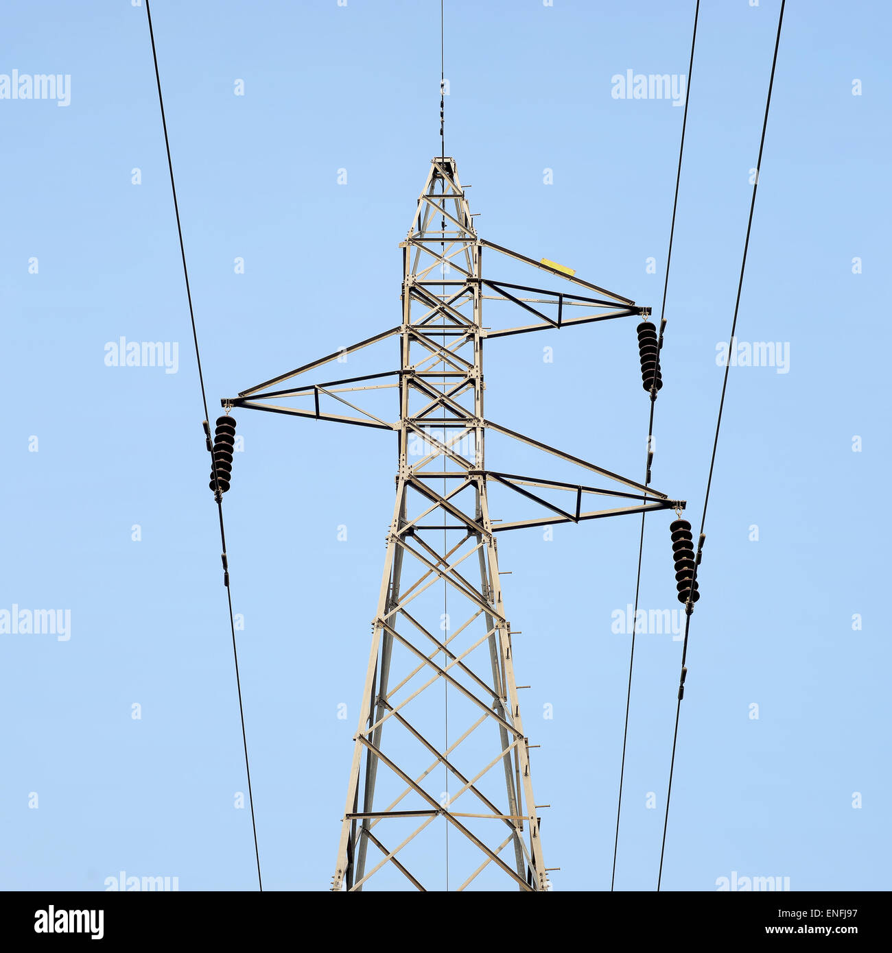 High voltage electric tower on sky background Stock Photo - Alamy