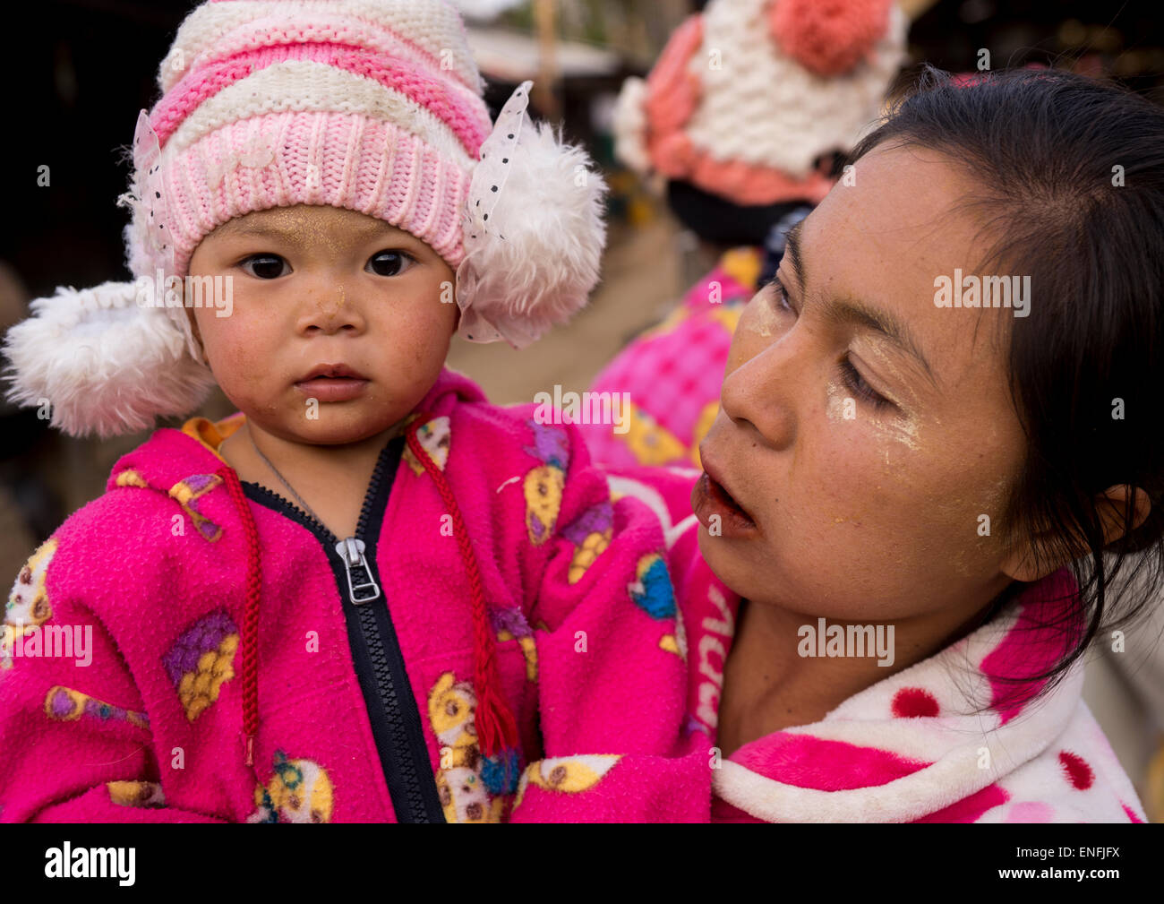 Mother And Her Daughter, Mindat, Myanmar Stock Photo