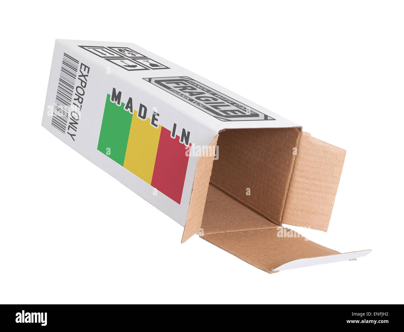 Concept of export, opened paper box - Product of Mali Stock Photo