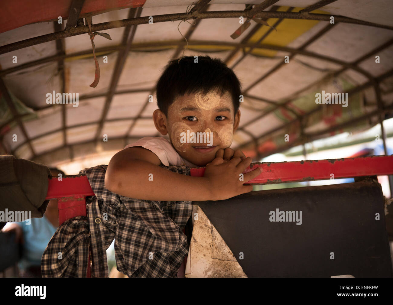 Child In A Rickshaw, Thandwe, Myanmar Stock Photo - Alamy