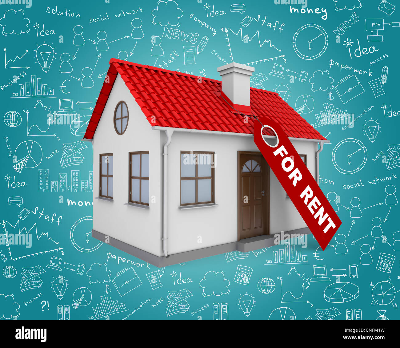 Home for rent real estate sign and small house Stock Photo Alamy