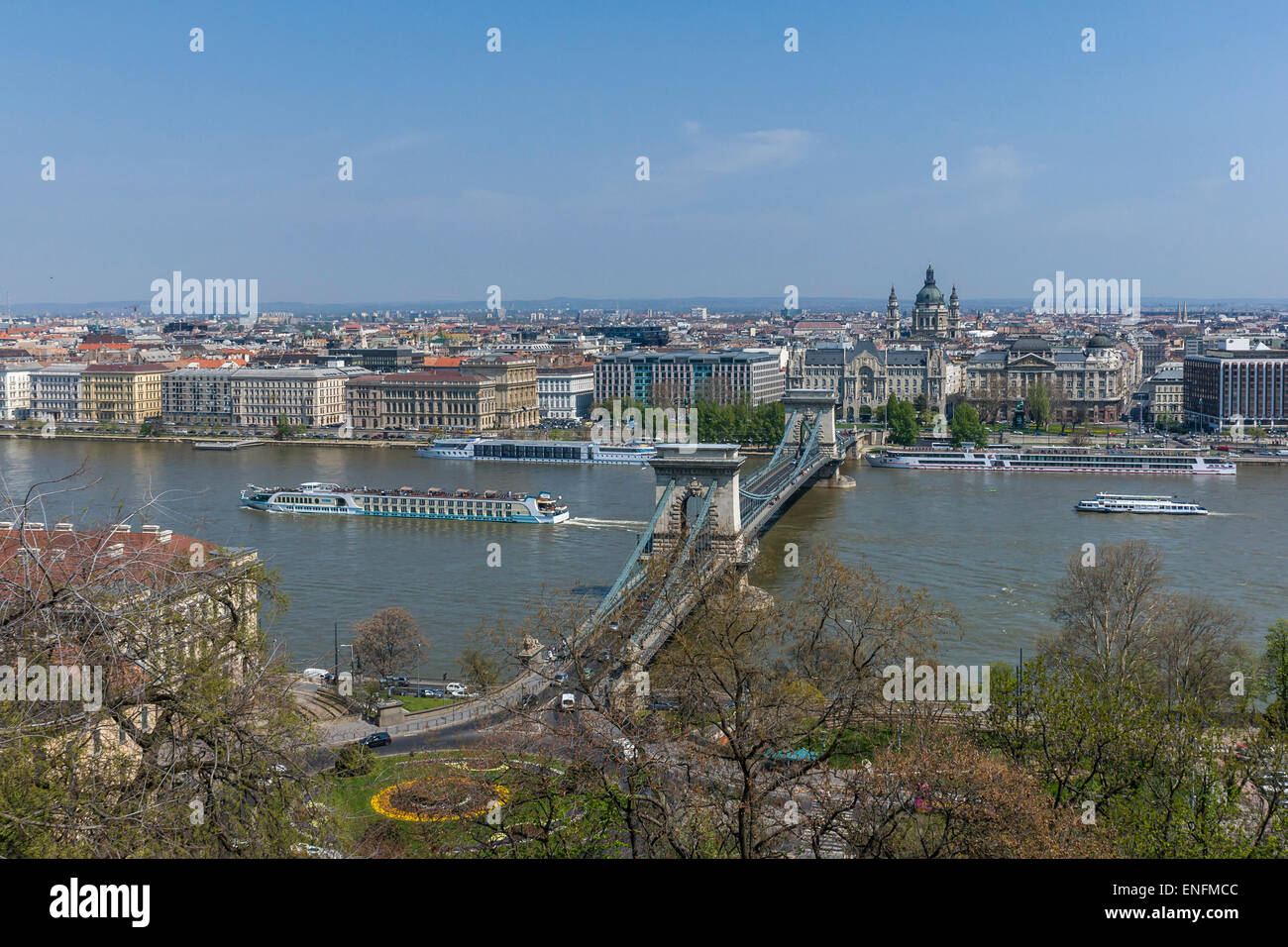 View from St. György square across the Danube to Pest, Buda, Budapest, Hungary Stock Photo