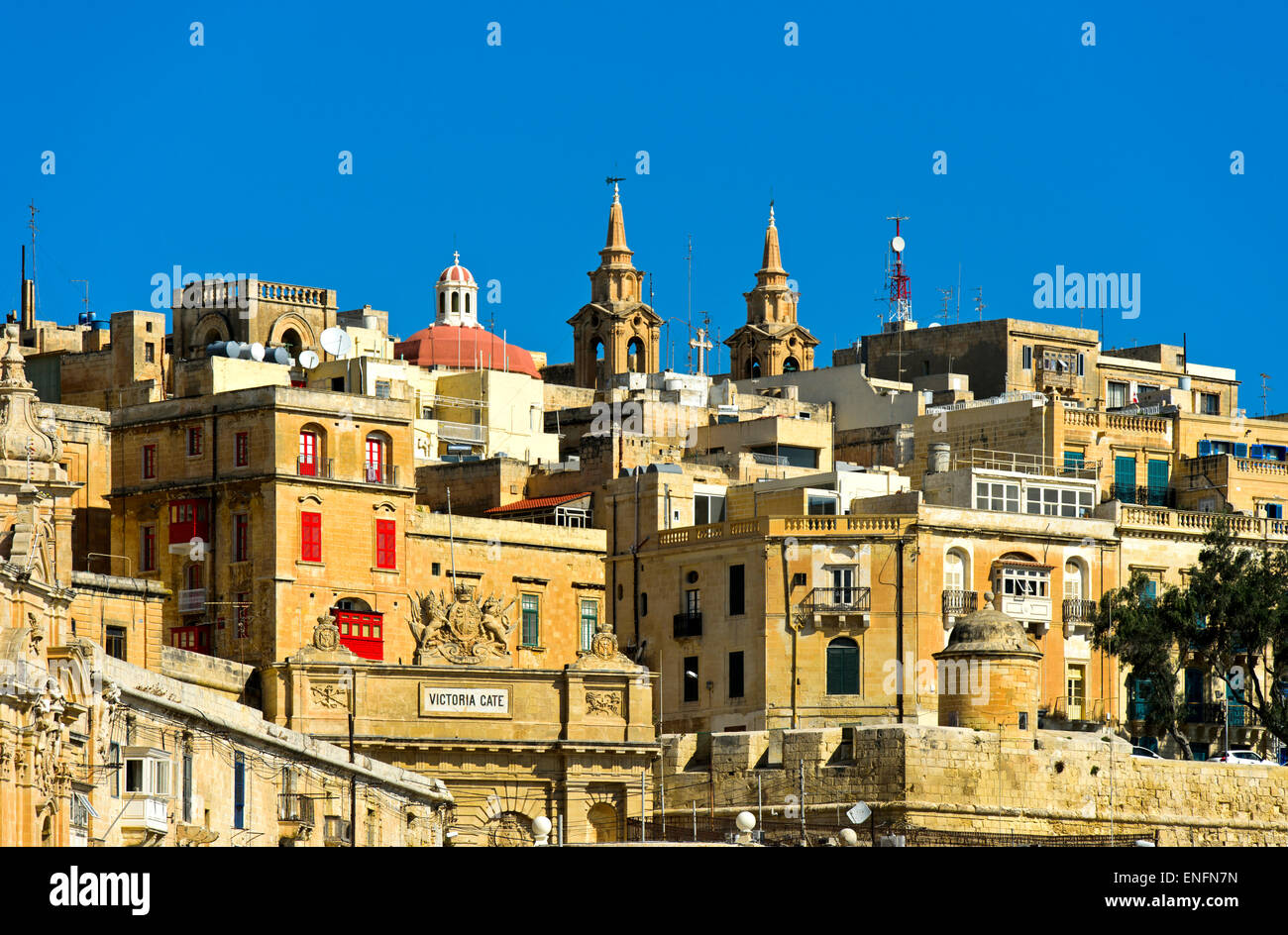 Historic centre of Valletta at Victoria Gate, Valletta, Malta Stock Photo
