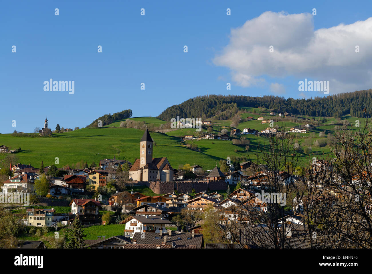 Village of Seis am Schlern or Siusi allo Sciliar, South Tyrol, Italy Stock Photo
