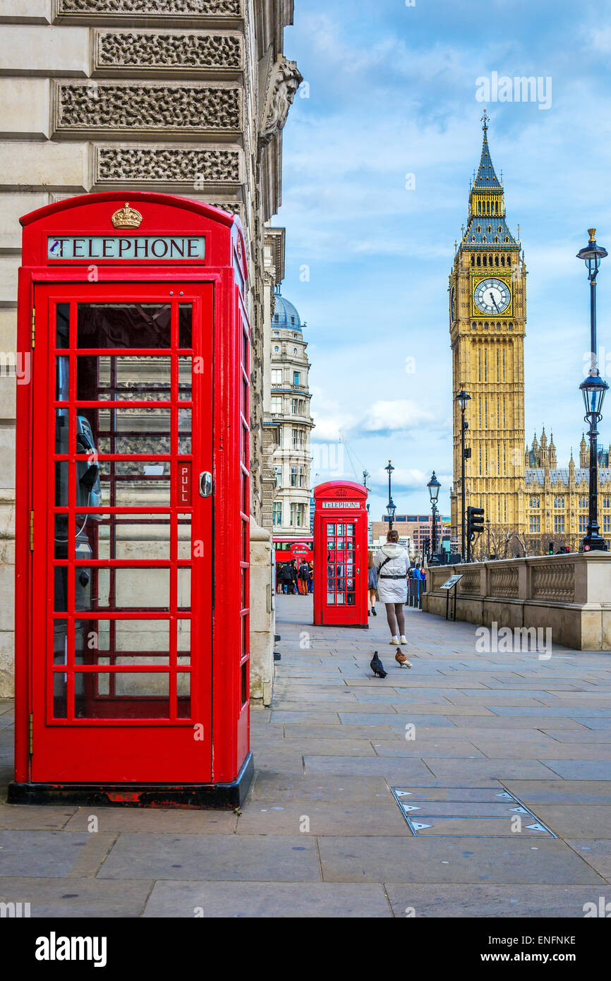 Red phone box with Big Ben, London. Stock Photo