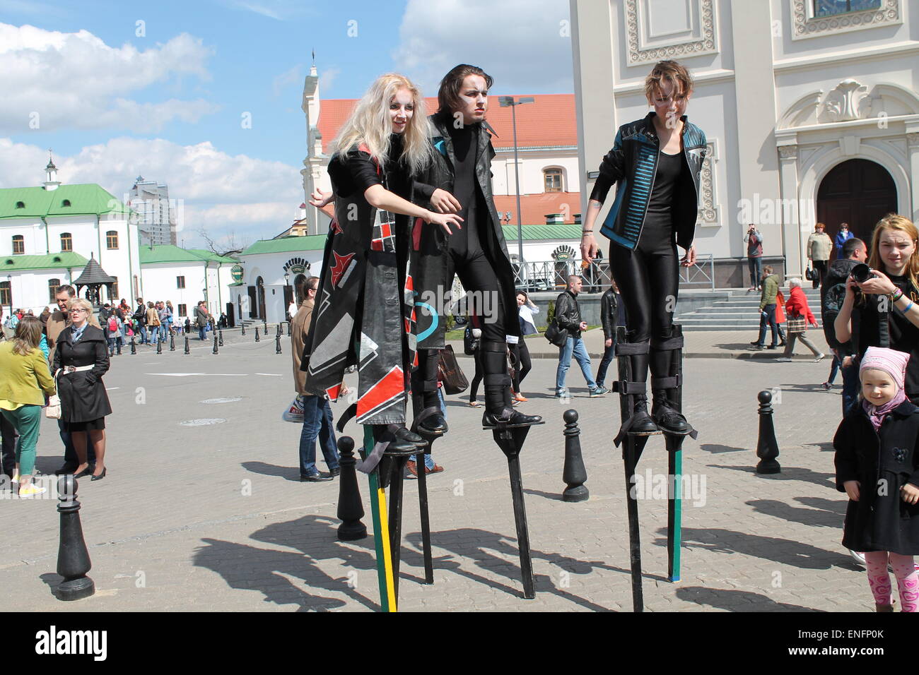 performance on ||| Minsk Forum of Street Theaters, May, Minsk, 2015 Stock Photo