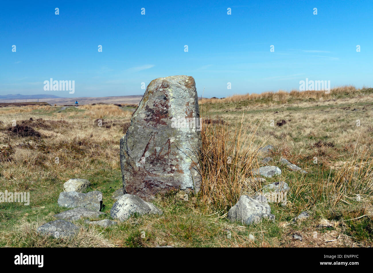 Carreg Maen Taro Standing Stone, Blaenavon, Torfaen, South Wales. Stock Photo