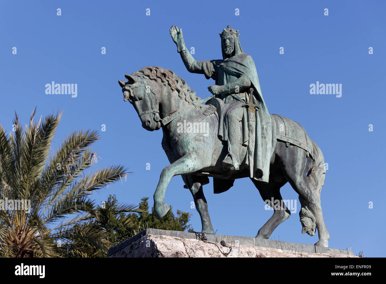 Statue of King Jaime I, Plaza Espana, Palma de Majorca, Majorca, Balearic Islands, Spain Stock Photo