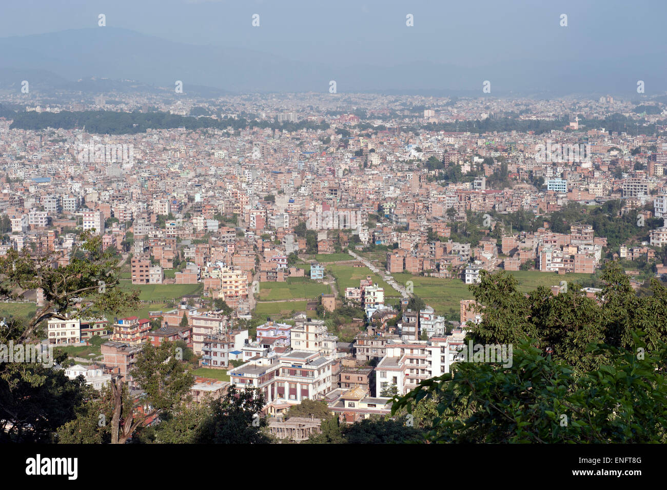 View over the roofs of the major city, Kathmandu, Kathmandu Valley, Nepal Stock Photo